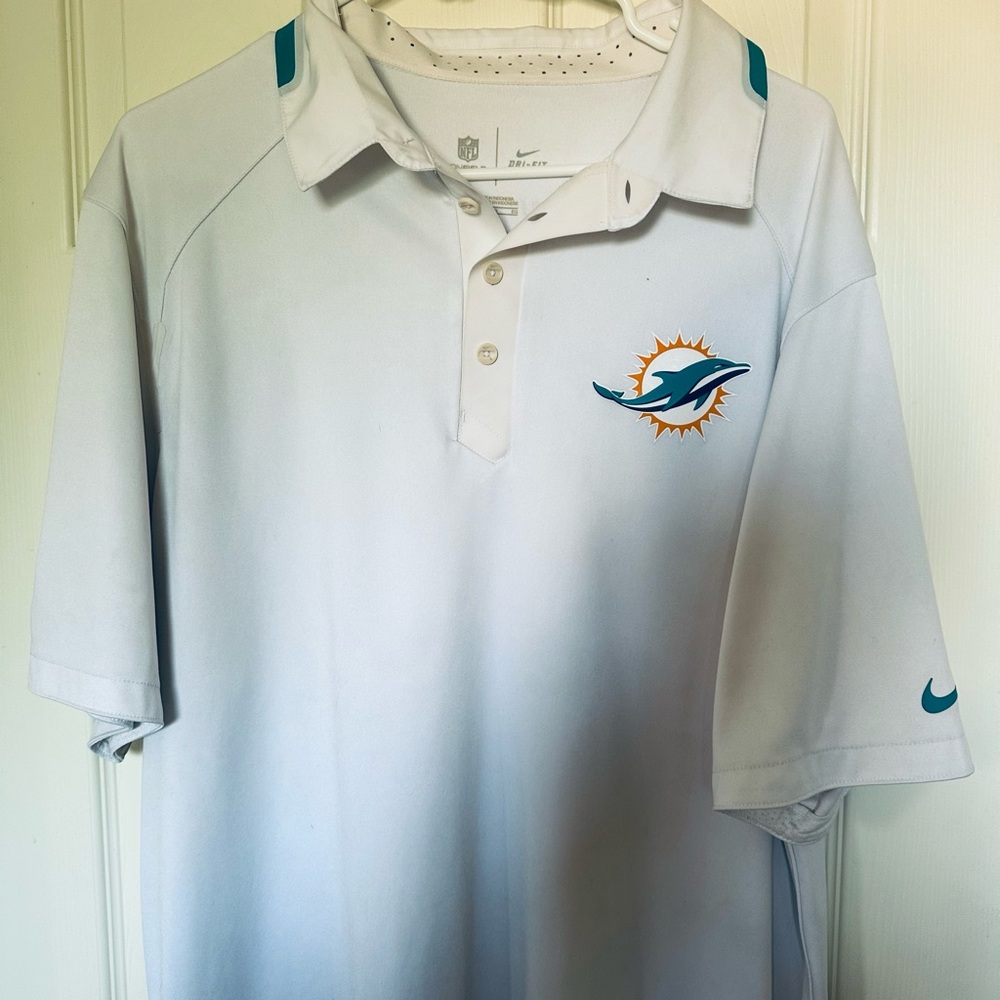Nike Men's White and Teal Dolphins Polo Shirt